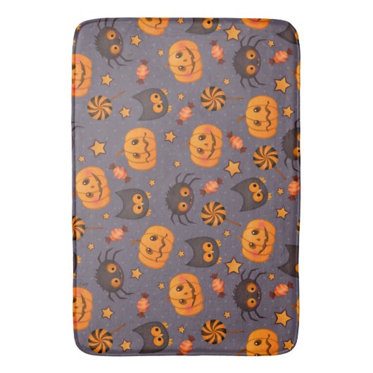 Cute Halloween Pattern Paarse Achtergrond Badmat (Voorkant Verticaal)