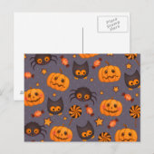 Cute Halloween Pattern Paarse Achtergrond Briefkaart (Voorkant / Achterkant)