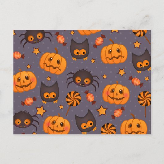 Cute Halloween Pattern Paarse Achtergrond Briefkaart (Voorkant)