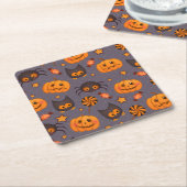Cute Halloween Pattern Paarse Achtergrond Kartonnen Onderzetters (Schuin)