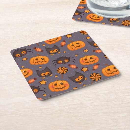 Cute Halloween Pattern Paarse Achtergrond Kartonnen Onderzetters (Schuin)