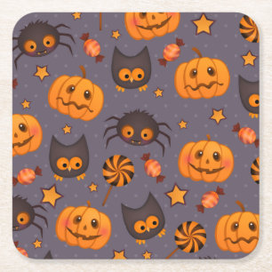 Cute Halloween Pattern Paarse Achtergrond Kartonnen Onderzetters