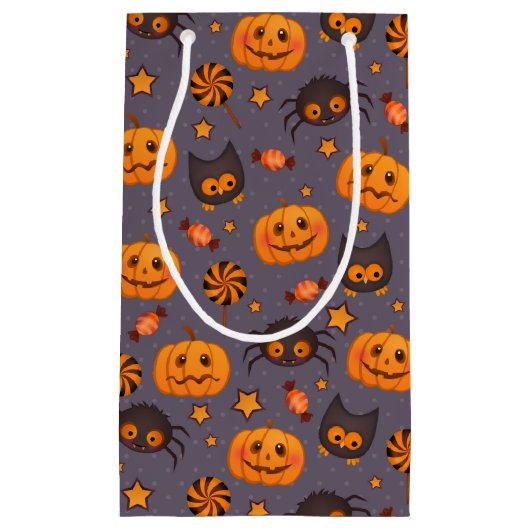 Cute Halloween Pattern Paarse Achtergrond Klein Cadeauzakje (Voorkant)