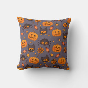 Cute Halloween Pattern Paarse Achtergrond Kussen