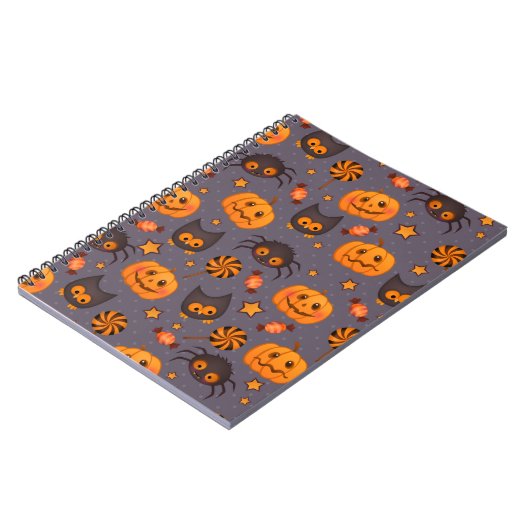 Cute Halloween Pattern Paarse Achtergrond Notitieboek (Linkerzijde)