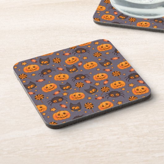 Cute Halloween Pattern Paarse Achtergrond Onderzetter (Linkerzijde)