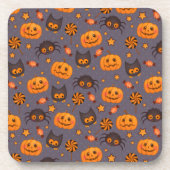 Cute Halloween Pattern Paarse Achtergrond Onderzetter (Voorkant)