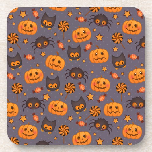 Cute Halloween Pattern Paarse Achtergrond Onderzetter (Voorkant)