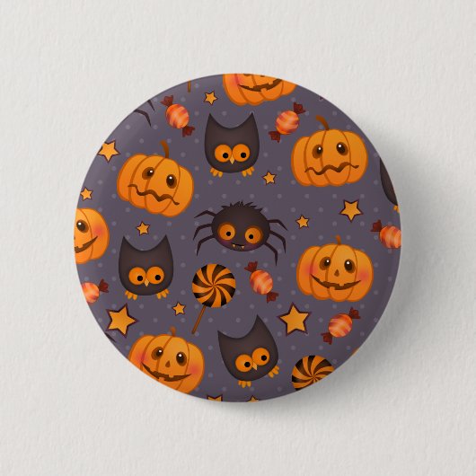 Cute Halloween Pattern Paarse Achtergrond Ronde Button 5,7 Cm (Voorkant)