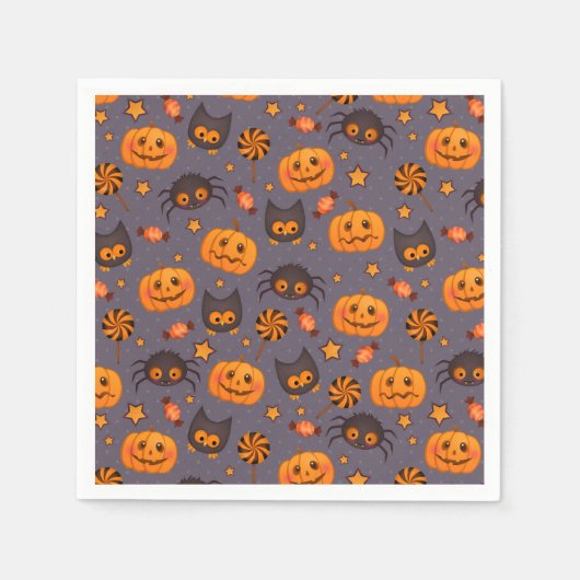 Cute Halloween Pattern Paarse Achtergrond Servet (Voorkant)