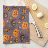 Cute Halloween Pattern Paarse Achtergrond Theedoek (Quarter Fold)