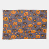 Cute Halloween Pattern Paarse Achtergrond Theedoek (Horizontaal)