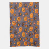 Cute Halloween Pattern Paarse Achtergrond Theedoek (Verticaal)