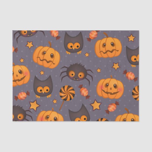 Cute Halloween Pattern Paarse Achtergrond Tissuepapier (Voorkant)