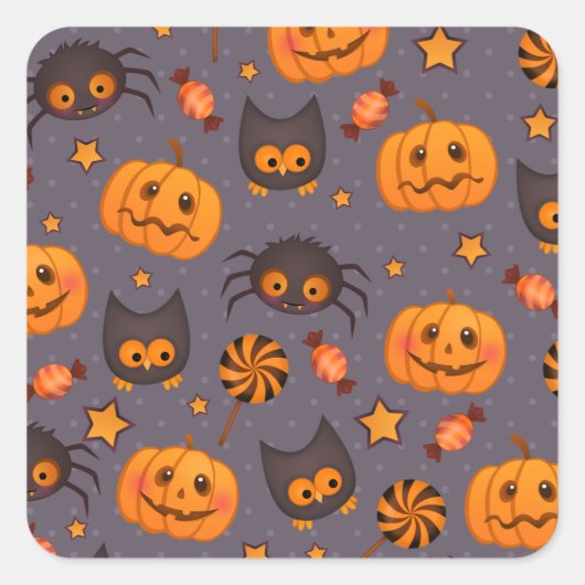 Cute Halloween Pattern Paarse Achtergrond Vierkante Sticker (Voorkant)
