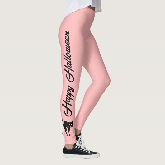 Cute Halloween Pink Black Cat Script Word Girls Leggings (Rechts)