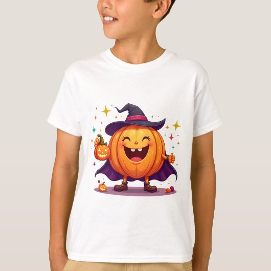 Cute halloween pompoen heks t-shirt (Voorkant)