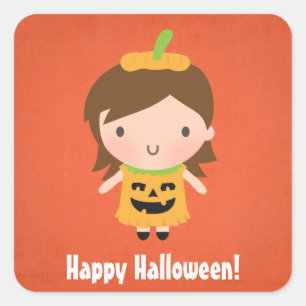 Cute Halloween pompoen kostuum meisje Vierkante Sticker
