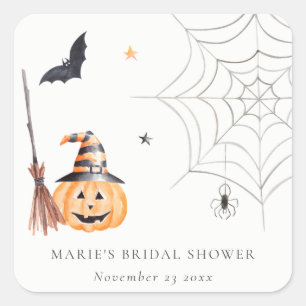 Cute Halloween Pompoen Spinnenweb Bruidsdiner Vierkante Sticker