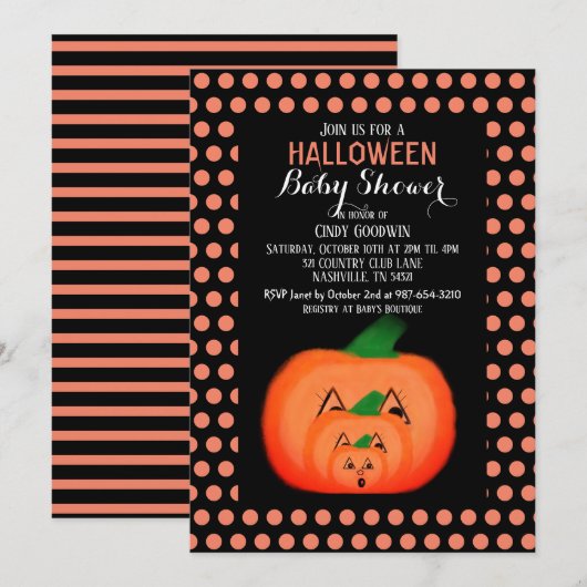 Cute Halloween Pumpkin Black Oranje Baby shower  Kaart (Voorkant / Achterkant)