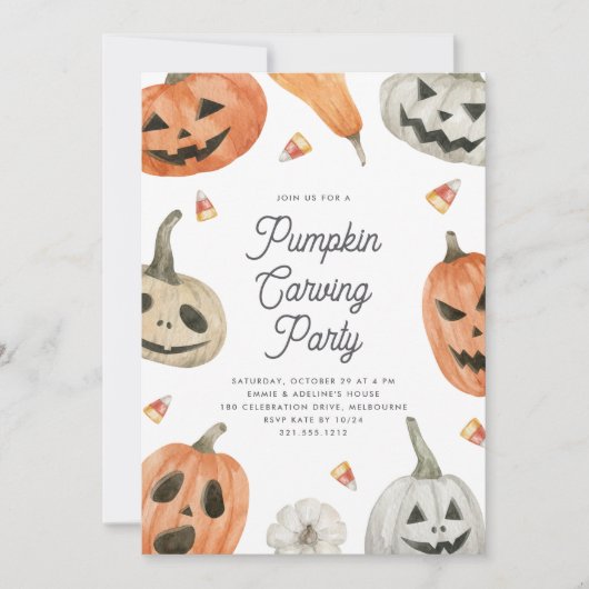 Cute Halloween Pumpkin Carving Party Kaart (Voorkant)