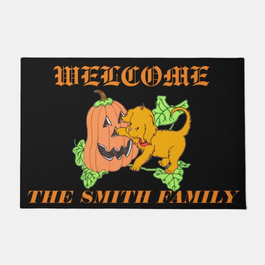 Cute Halloween Pumpkin en Puppy Deurmat (Voorkant)