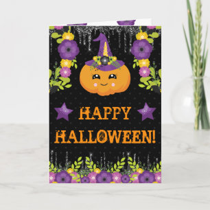 Cute Halloween Pumpkin Floral Greeting Kaart