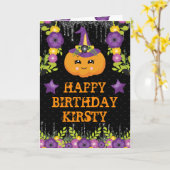 Cute Halloween Pumpkin Floral Happy Birthday Kaart (Gele Bloem)