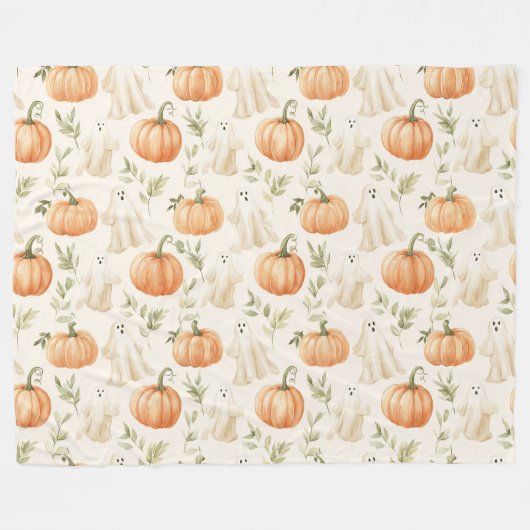 Cute Halloween Pumpkin Ghost Fleece Deken (Voorkant (Horizontaal))
