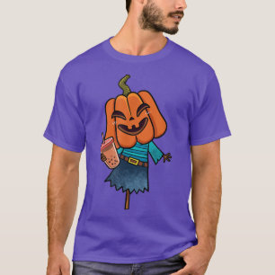 Cute Halloween Pumpkin head scarecrow drink bob T-shirt