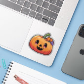 Cute Halloween Pumpkin - Kawaii Jack-o'-Lantern Sticker (Laptop met iPhone)