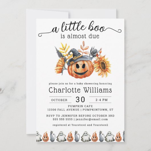Cute Halloween Pumpkin Little Boo Baby shower Kaart (Voorkant)