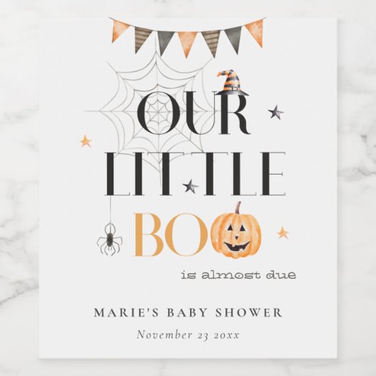 Cute Halloween Pumpkin Little Boo Baby shower Wijn Etiket (Enkel label)