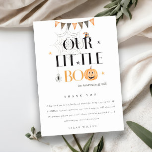Cute Halloween Pumpkin Little Boo Kids Birthday Bedankkaart
