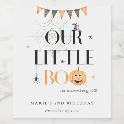 Cute Halloween Pumpkin Little Boo Kids Birthday Wijn Etiket (Enkel label)