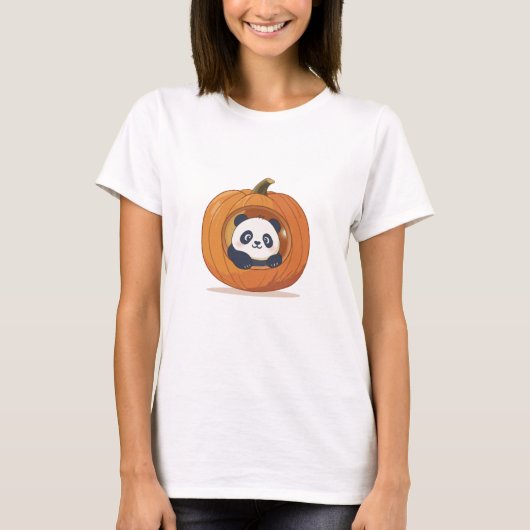 Cute Halloween Pumpkin Panda T-shirt (Voorkant)