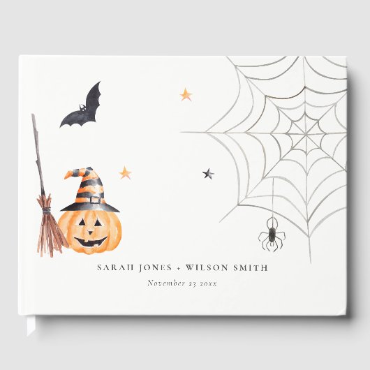 Cute Halloween Pumpkin Spiderweb Spooky Wedding Gastenboek (Voorkant)