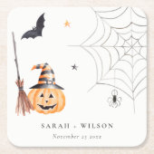Cute Halloween Pumpkin Spiderweb Spooky Wedding Kartonnen Onderzetters (Voorkant)