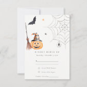 Cute Halloween Pumpkin Spiderweb Spooky Wedding RSVP Kaartje (Voorkant)