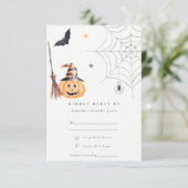 Cute Halloween Pumpkin Spiderweb Spooky Wedding RSVP Kaartje (Staand voorkant)