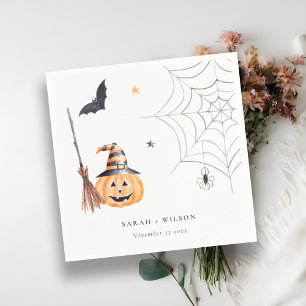 Cute Halloween Pumpkin Spiderweb Spooky Wedding Servet