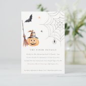Cute Halloween Pumpkin Spiderweb Wedding Details Informatiekaartje (Staand voorkant)