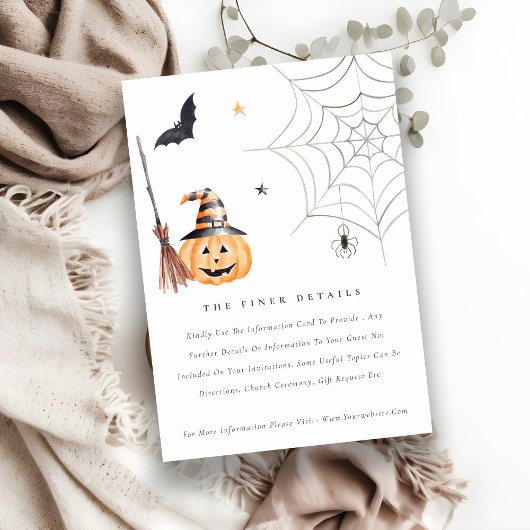 Cute Halloween Pumpkin Spiderweb Wedding Details Informatiekaartje