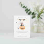 Cute Halloween Pumpkin Spooky Display Baby shower Informatiekaartje (Staand voorkant)