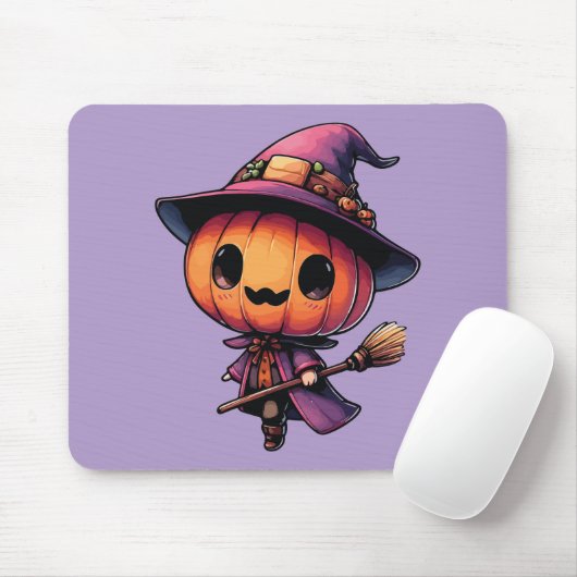Cute Halloween pumpkin witch Muismat (Met muis)