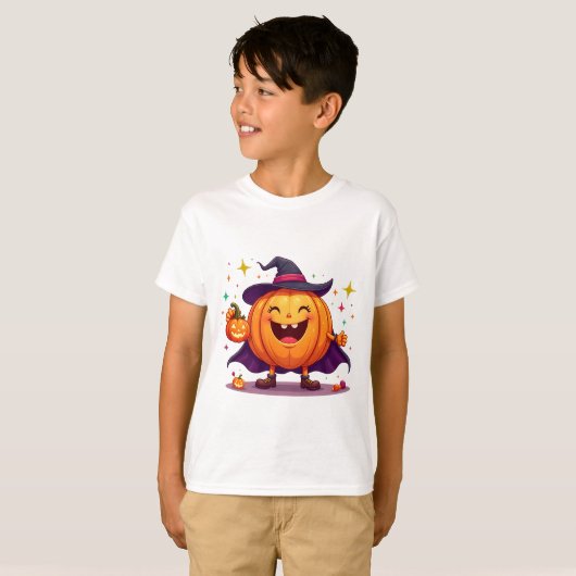 Cute halloween pumpkin witch t-shirt   (Voorkant volledig)