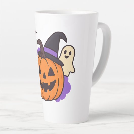 Cute Halloween Pumpkin with Witch Hat – Ghost & Ba Latte Mok (Rechterhoek)