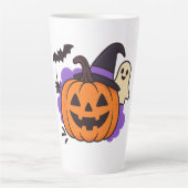 Cute Halloween Pumpkin with Witch Hat – Ghost & Ba Latte Mok (Voorkant)
