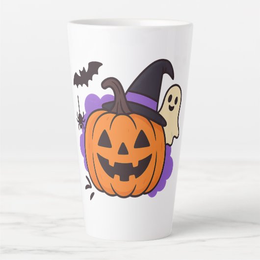 Cute Halloween Pumpkin with Witch Hat – Ghost & Ba Latte Mok (Voorkant)