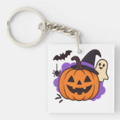 Cute Halloween Pumpkin with Witch Hat – Ghost & Ba Sleutelhanger (voorkant)